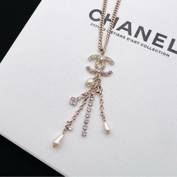 Chanel Pearl Crystal Chain CC Multi Strand Necklace - Picture 1 of 9